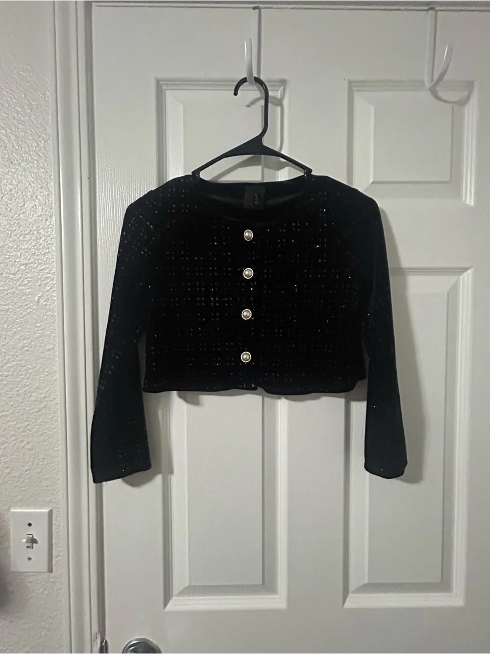 h.i.p. Black Cropped Cardigan with Pearl Buttons